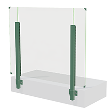 Glass railing with green aluminum posts