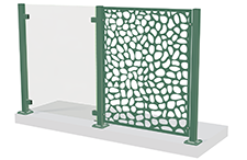 Green decorative railing with a pattern