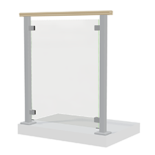 Glasräcke med aluminiumstolpar och överliggare i ek